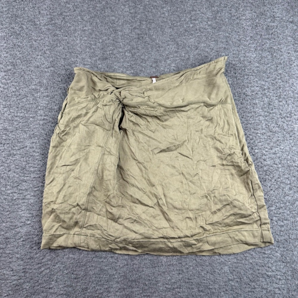 Free People Mini Skort Women's Size 6 Olive Green Twist Front Knot Detail Sarong